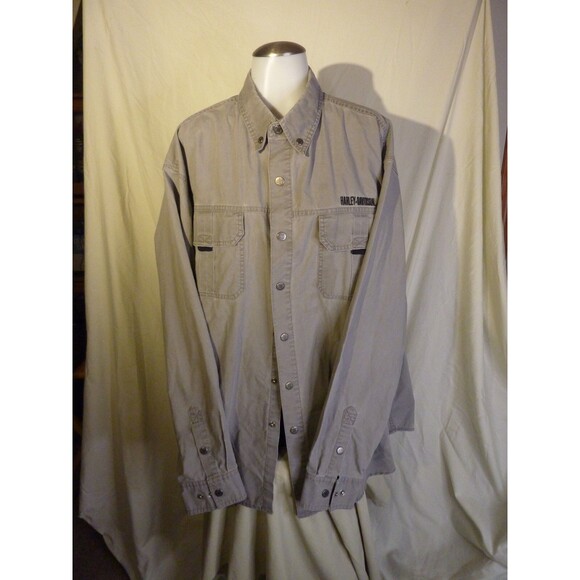 Harley-Davidson Mens Khaki Color Embroidered American Snap Front Shirt Size 2X - Picture 1 of 5